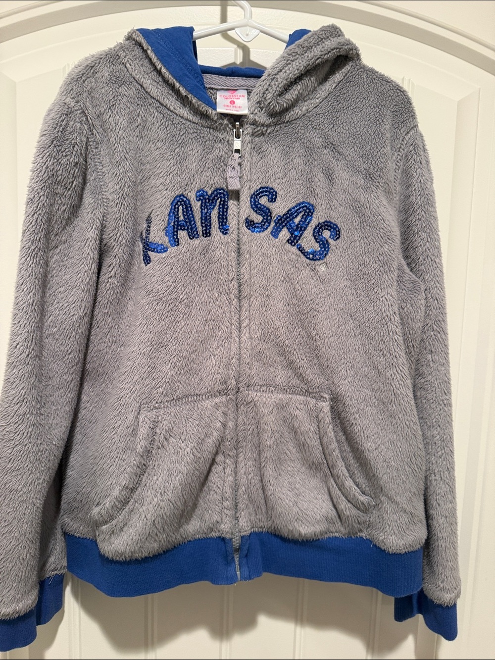 Kids Plush Gray Kansas Jayhawks Zip Hoodie with Blue Trim